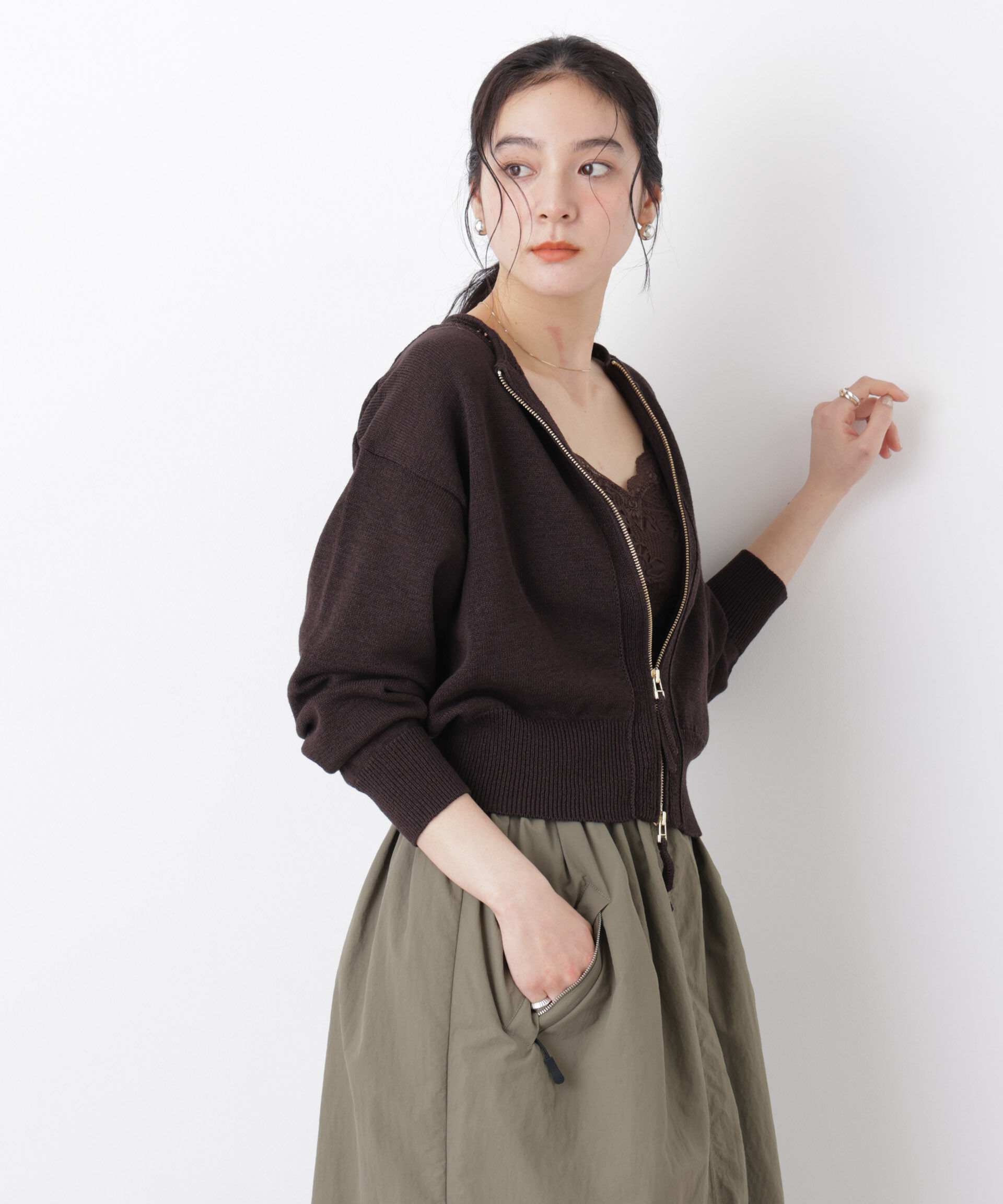 nano･universe「リネン混テープヤーンジップニットカーディガン」|ニット・セーター|