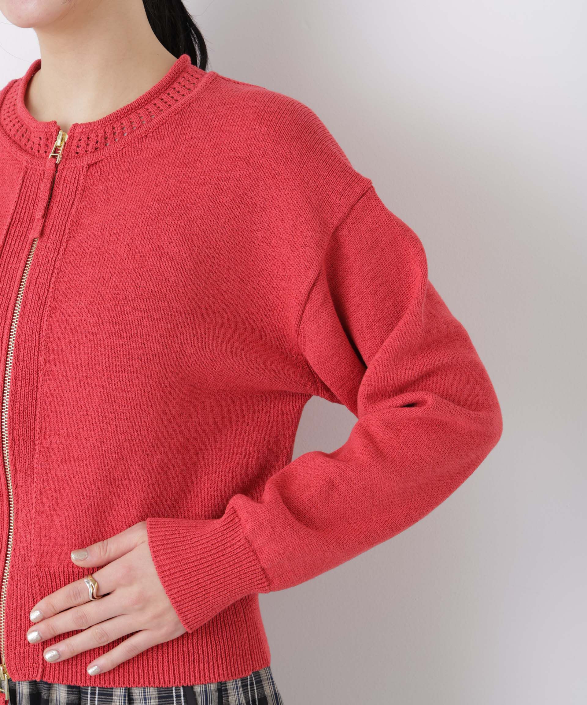 nano･universe「リネン混テープヤーンジップニットカーディガン」|ニット・セーター|