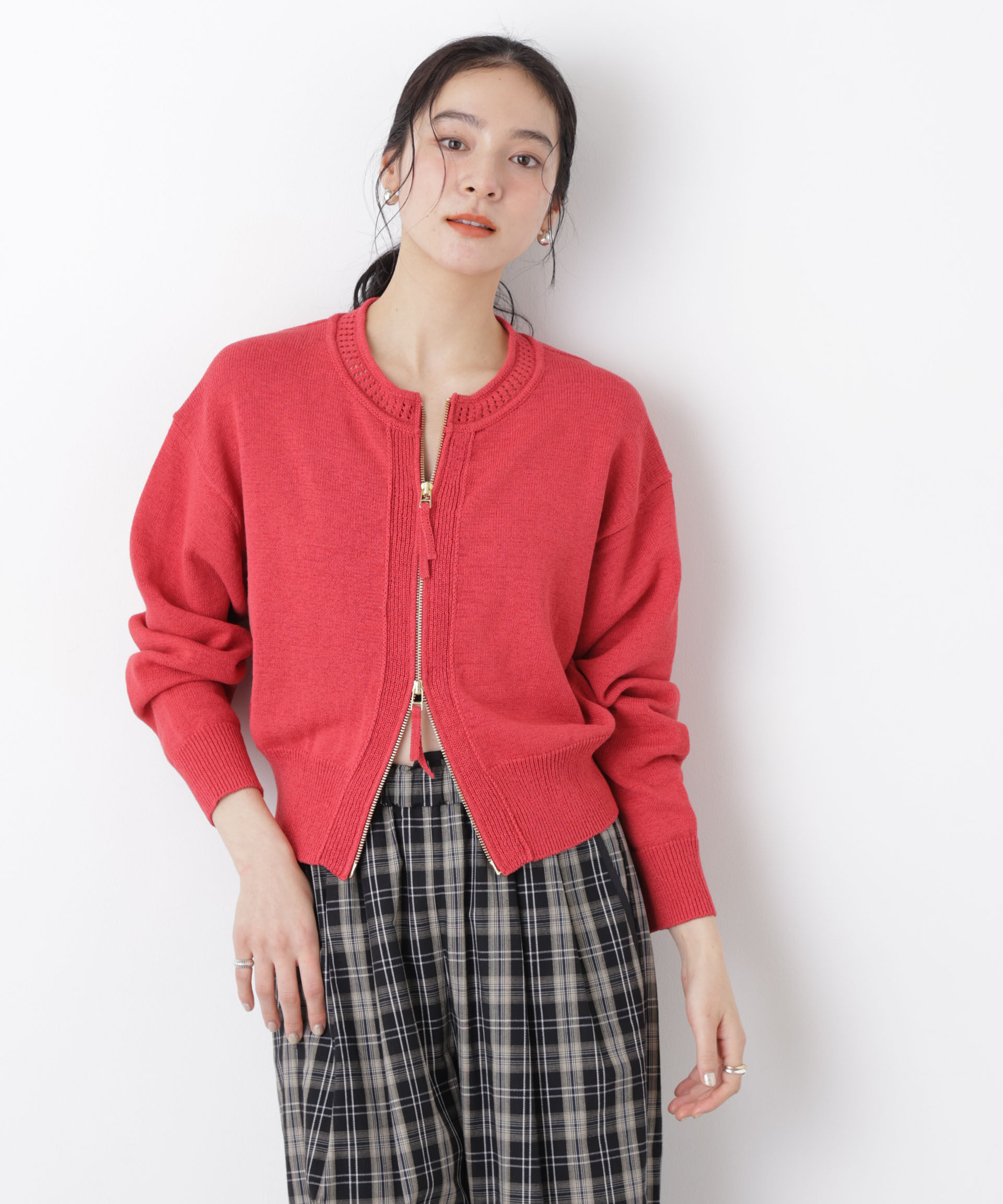 nano･universe「リネン混テープヤーンジップニットカーディガン」|ニット・セーター|