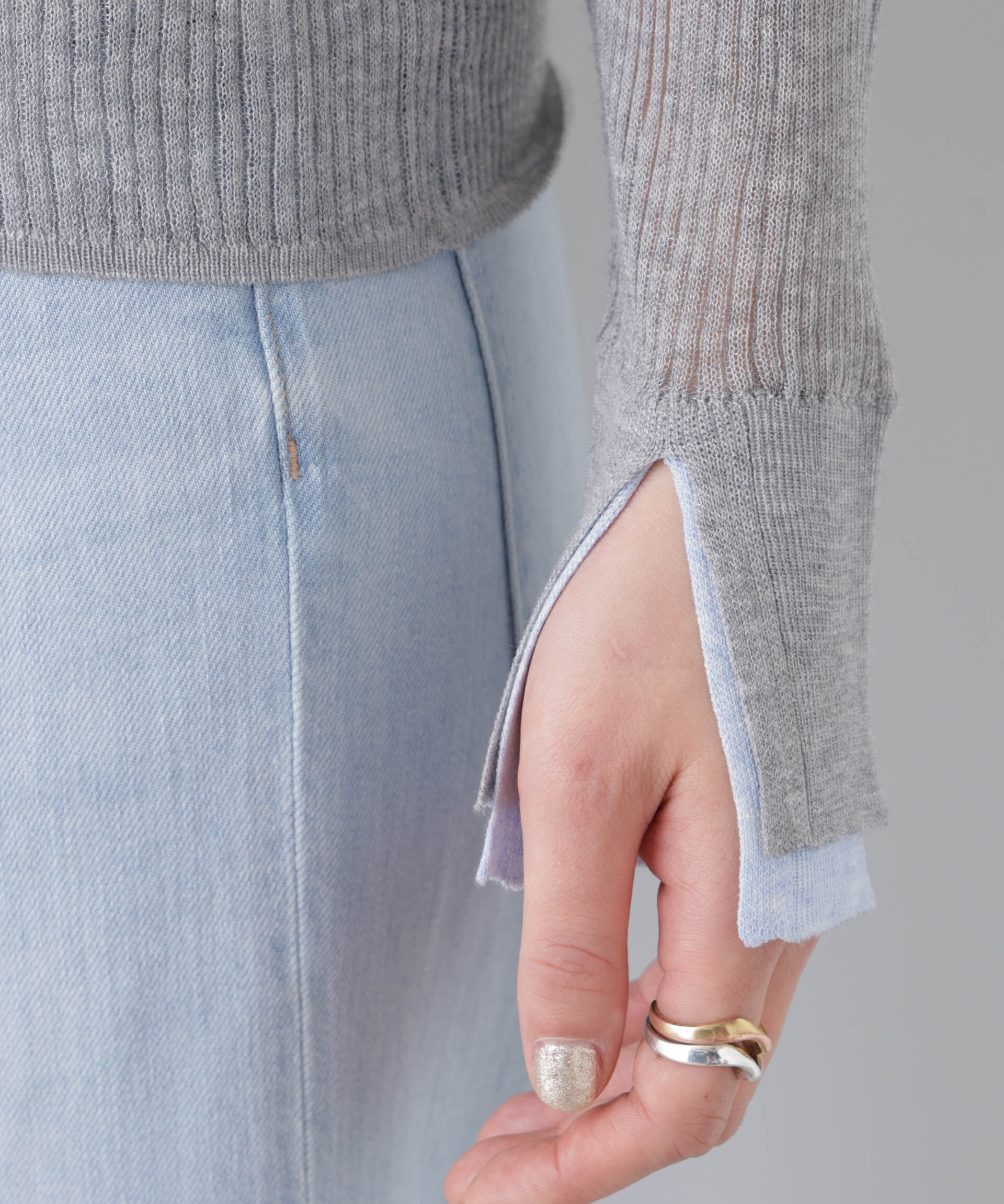 nano･universe「バイカラーシアーリブ衿付きカーディガン」|ニット・セーター|