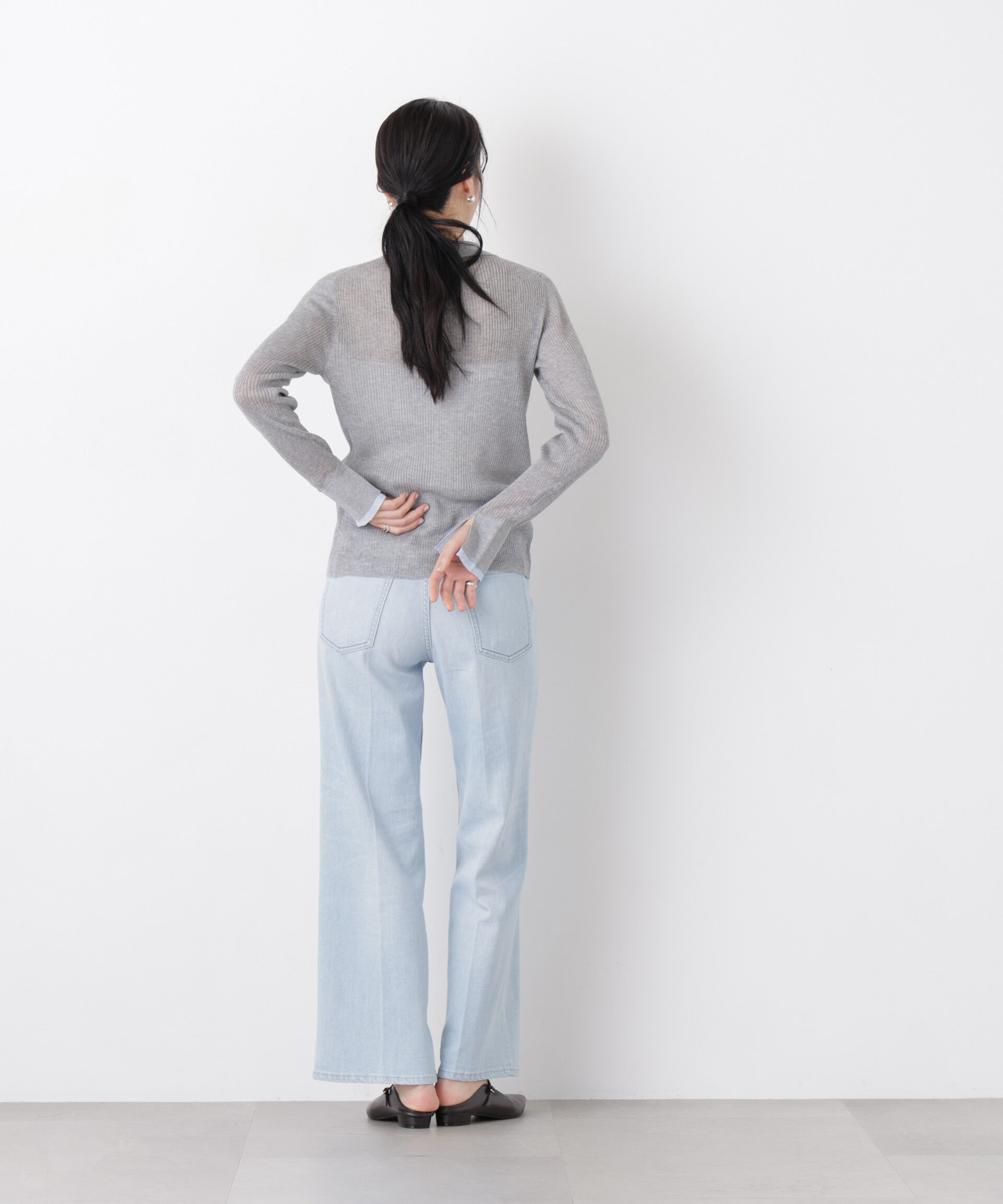 nano･universe「バイカラーシアーリブ衿付きカーディガン」|ニット・セーター|