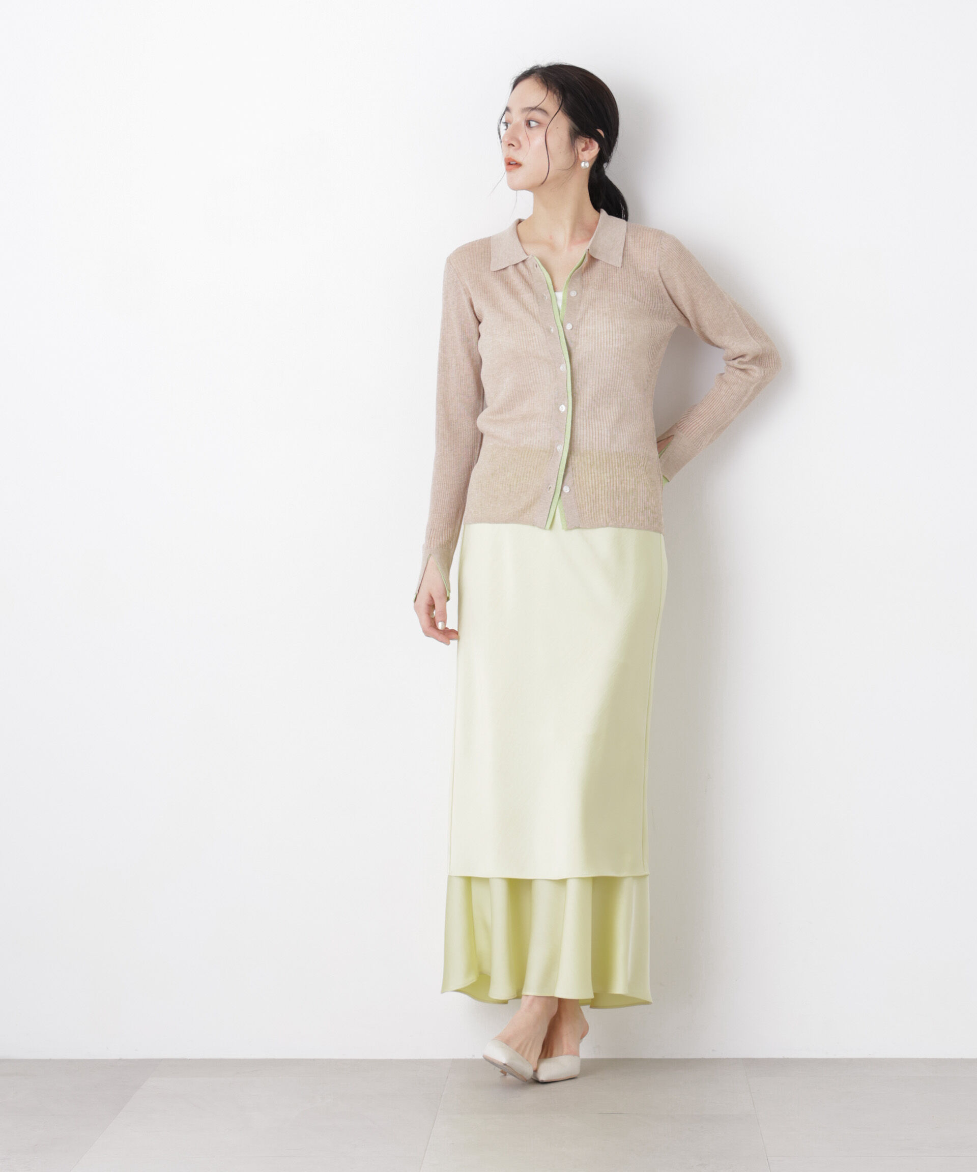 nano･universe「バイカラーシアーリブ衿付きカーディガン」|ニット・セーター|