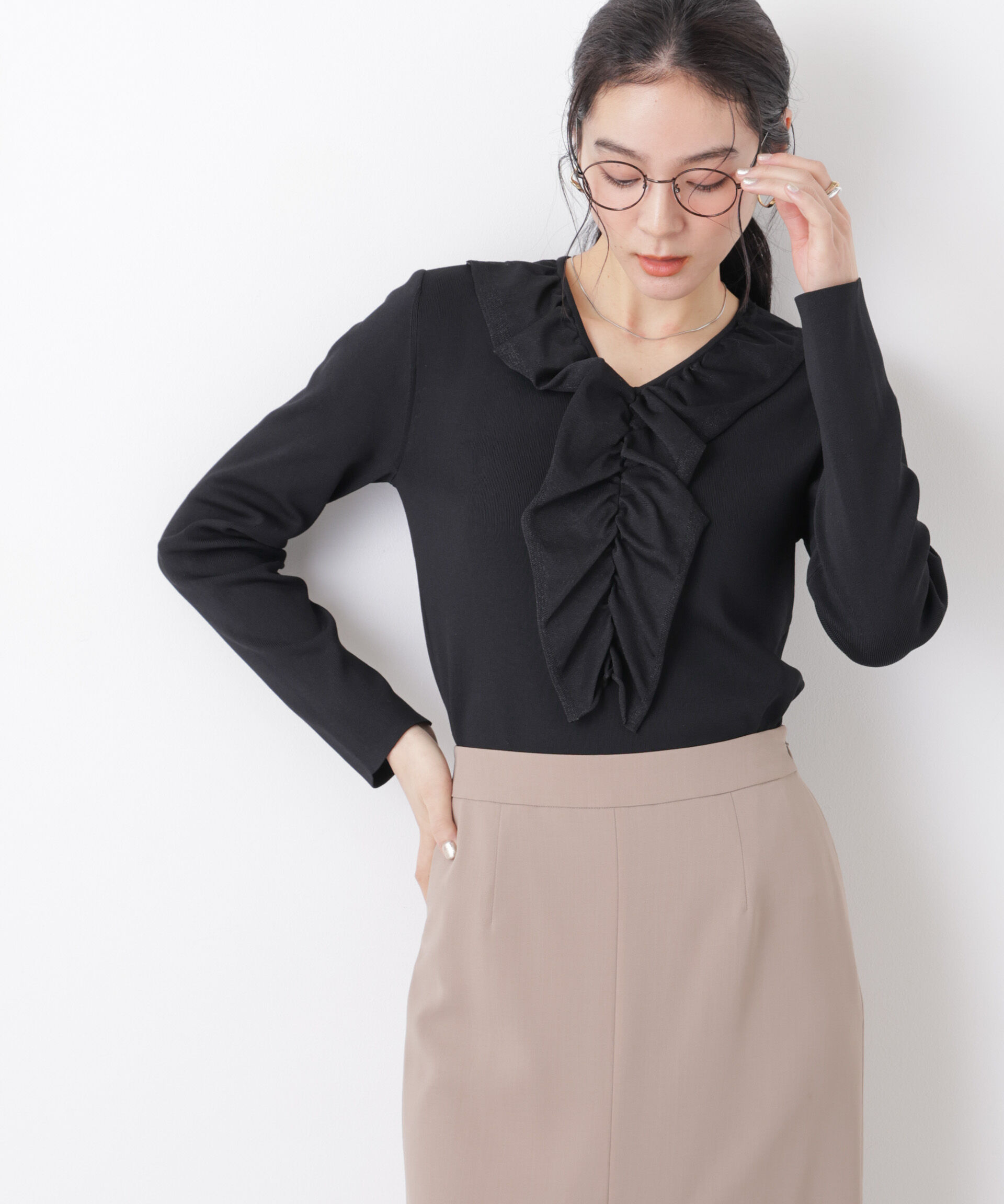 nano･universe「7function フロントフリル総針ニット」|ニット・セーター|