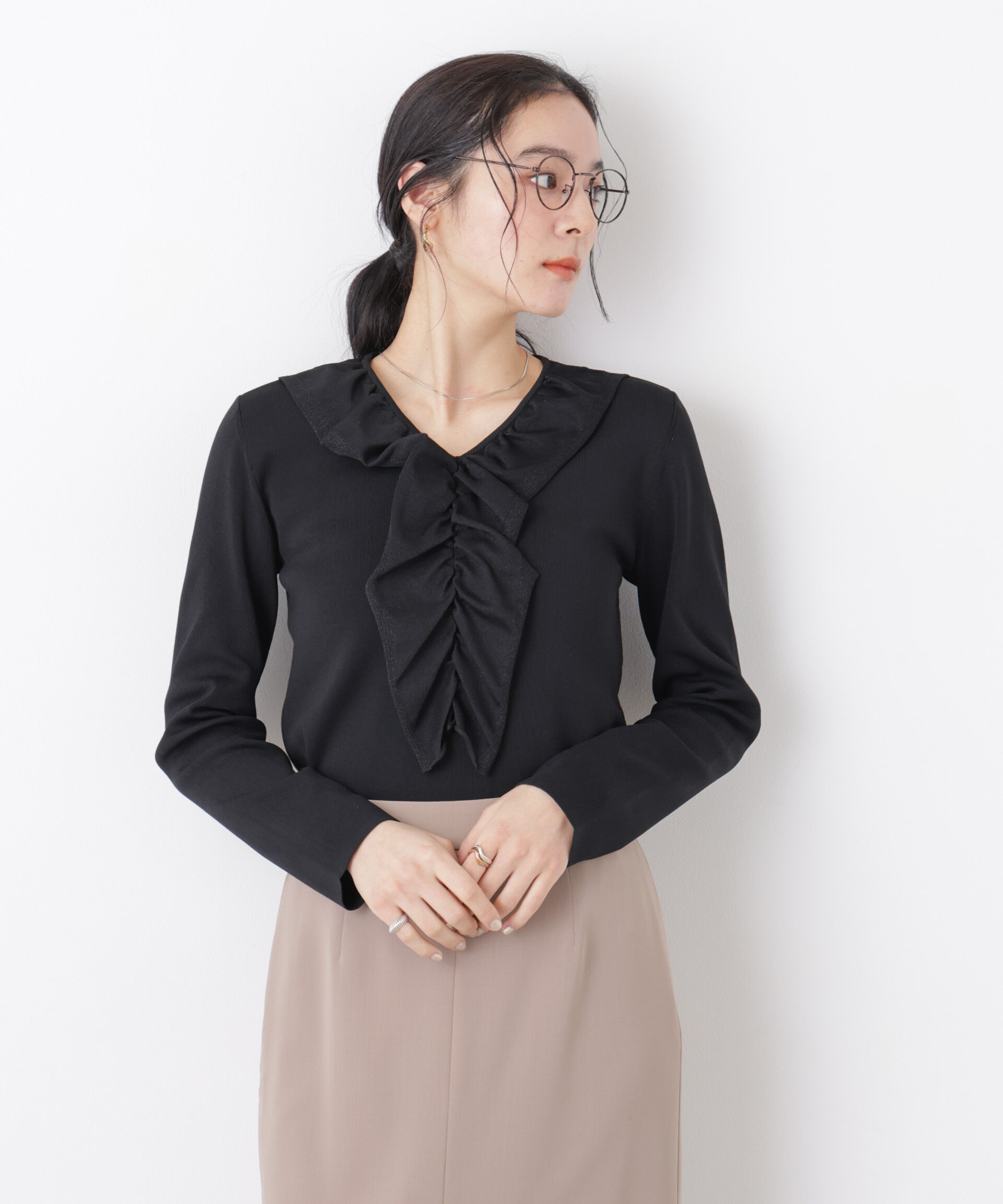 nano･universe「7function フロントフリル総針ニット」|ニット・セーター|