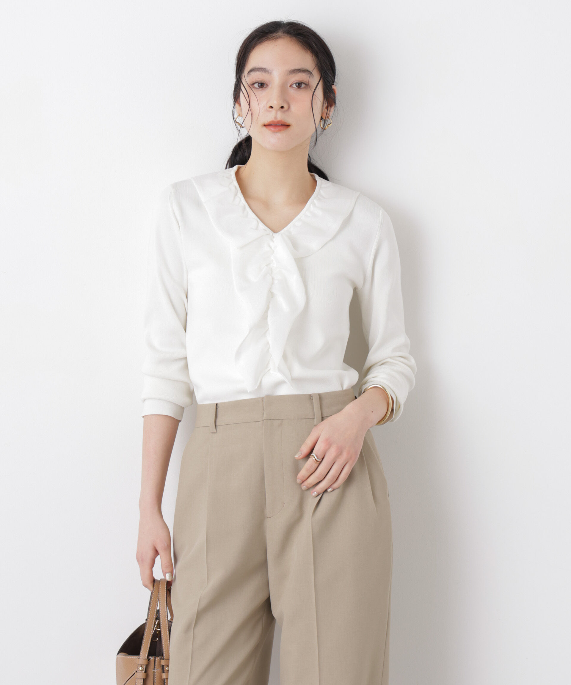 nano･universe「7function フロントフリル総針ニット」|ニット・セーター|ホワイト