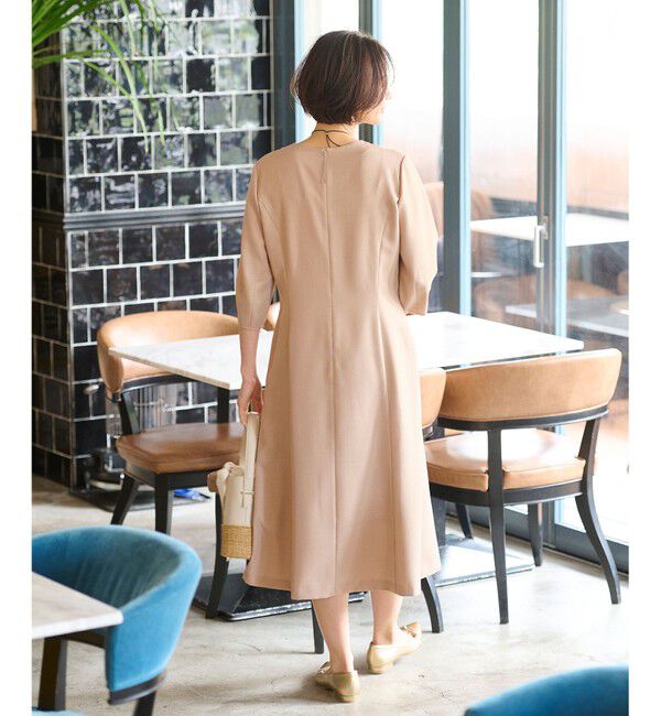 自由区「【接触冷感・速乾・UVケア・撥水・防シワ・XSサイズあり】リネンライクツィルVネック ワンピース」|ワンピース|