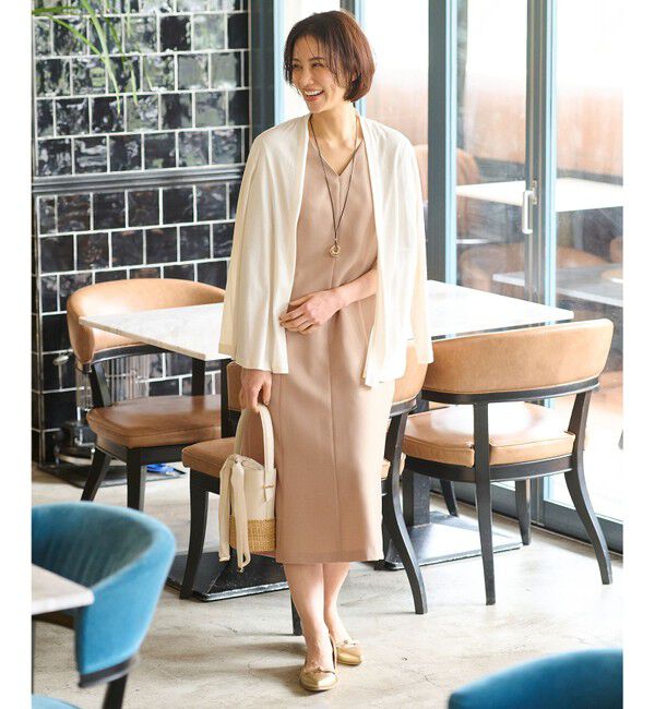 自由区「【接触冷感・速乾・UVケア・撥水・防シワ・XSサイズあり】リネンライクツィルVネック ワンピース」|ワンピース|