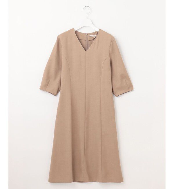 自由区「【接触冷感・速乾・UVケア・撥水・防シワ・XSサイズあり】リネンライクツィルVネック ワンピース」|ワンピース|