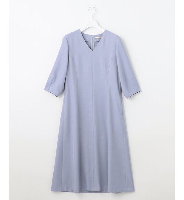 自由区「【接触冷感・速乾・UVケア・撥水・防シワ・XSサイズあり】リネンライクツィルVネック ワンピース」|ワンピース|