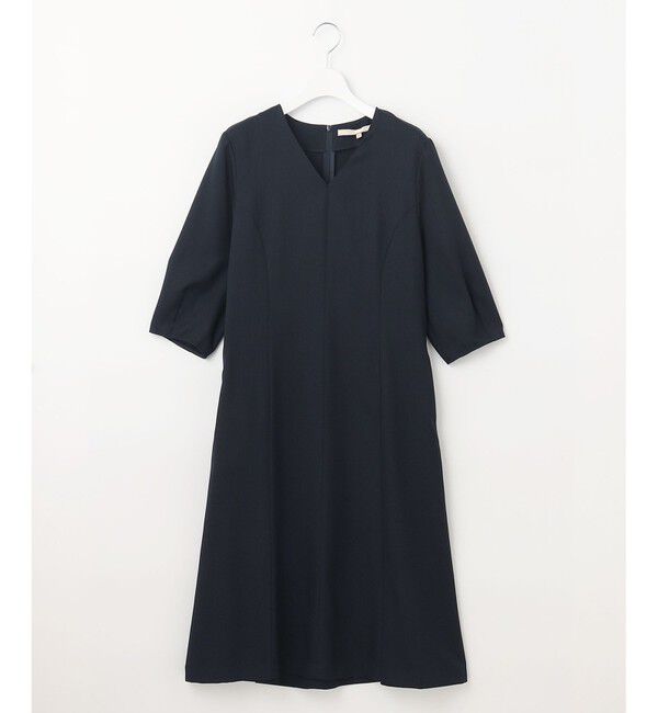 自由区「【接触冷感・速乾・UVケア・撥水・防シワ・XSサイズあり】リネンライクツィルVネック ワンピース」|ワンピース|