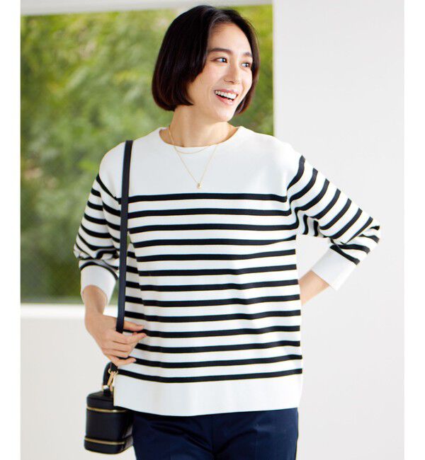 自由区「【WEB限定カラーあり・洗える】ドライコットンハイゲージプルオーバー ニット」|ニット・セーター|ﾎﾜｲﾄ&times;ﾌﾞ