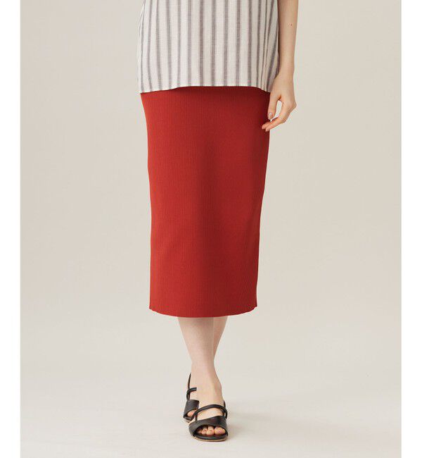 自由区「【洗える】リブストレッチタイト スカート」|スカート|レッド