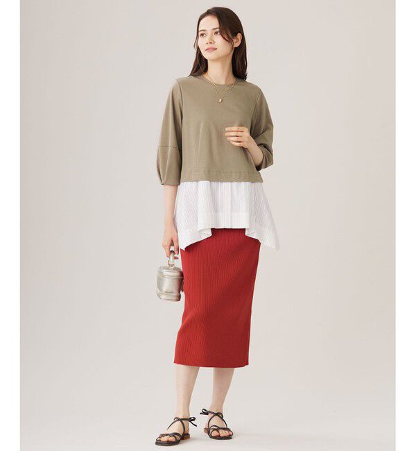 自由区「【洗える】カラミストライプコンビジャージ トップス」|Tシャツ・カットソー|