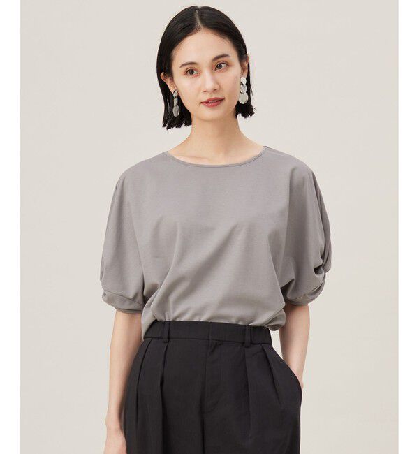 自由区「【接触冷感・UVカット・吸水速乾・抗菌防臭・洗える】ハイツイストポンチスリーブディティール カットソー」|Tシャツ・カットソー|モスグレー