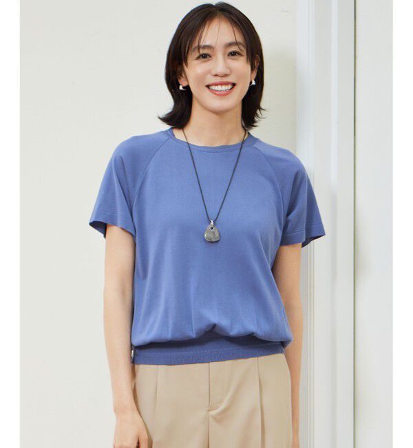 自由区「【接触冷感・UVケア・洗える】ドレーピーラグランスリーブ ニットソー」|Tシャツ・カットソー|ライトブルー