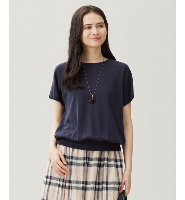 自由区「【接触冷感・UVケア・洗える】ドレーピーラグランスリーブ ニットソー」|Tシャツ・カットソー|ネイビー