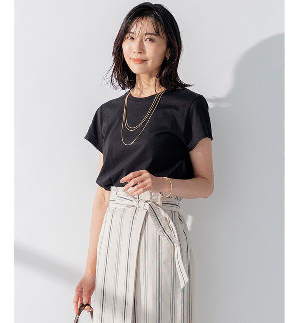 23区「【洗える】ALBINIジャージー Aライン Tシャツ」|Tシャツ・カットソー|ブラック系
