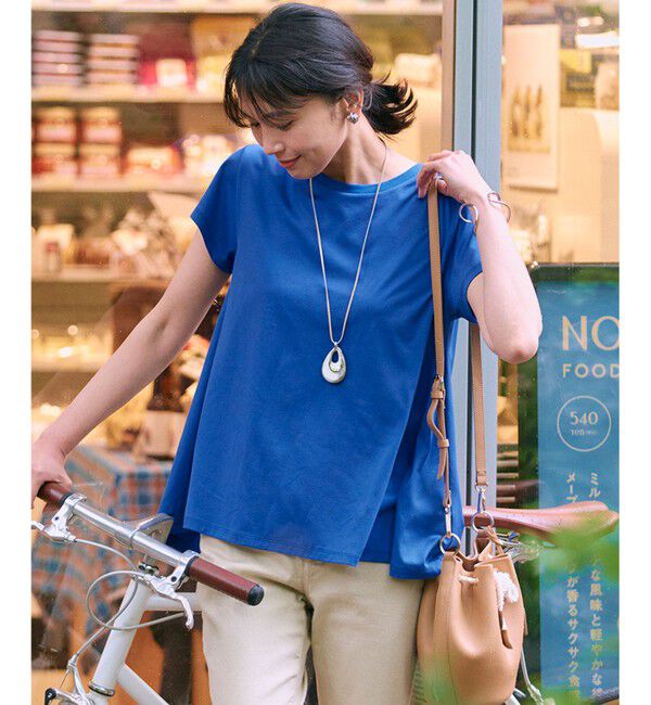 23区「【洗える】ALBINIジャージー Aライン Tシャツ」|Tシャツ・カットソー|ブルー系
