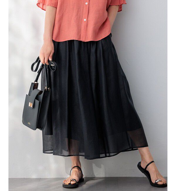 23区「【接触冷感/洗える】シアーフィルム フレアスカート」|スカート|ブラック系
