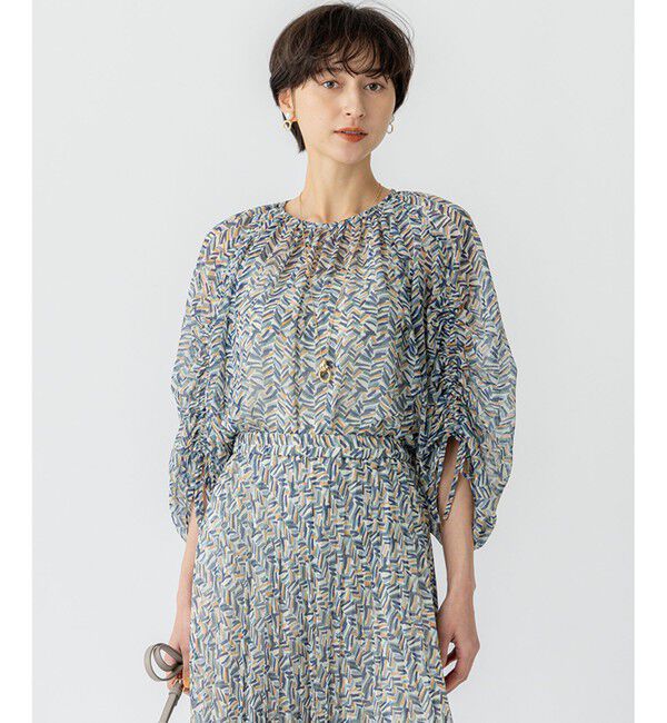 23区「【洗える】シアーヘリンボーンプリント ブラウス」|シャツ・ブラウス|ﾌﾞﾙｰﾌﾟ