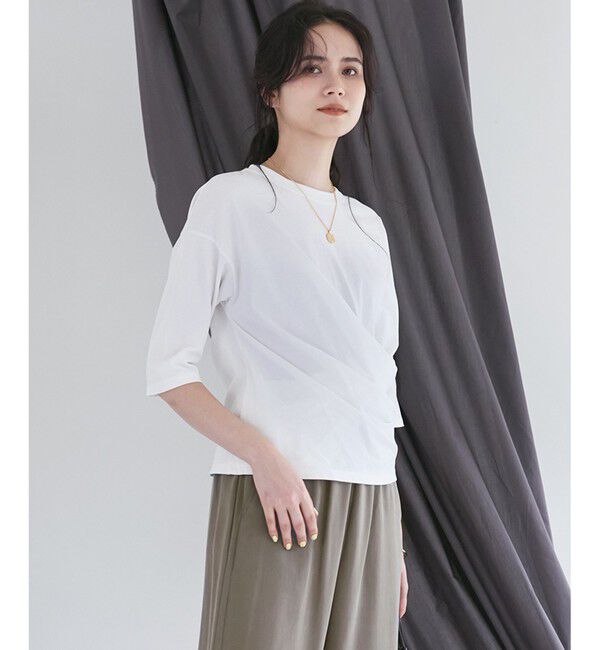 23区「【SLOW/一部店舗限定】MVSコットン カシュクール 5分丈 Tシャツ」|Tシャツ・カットソー|ホワイト系