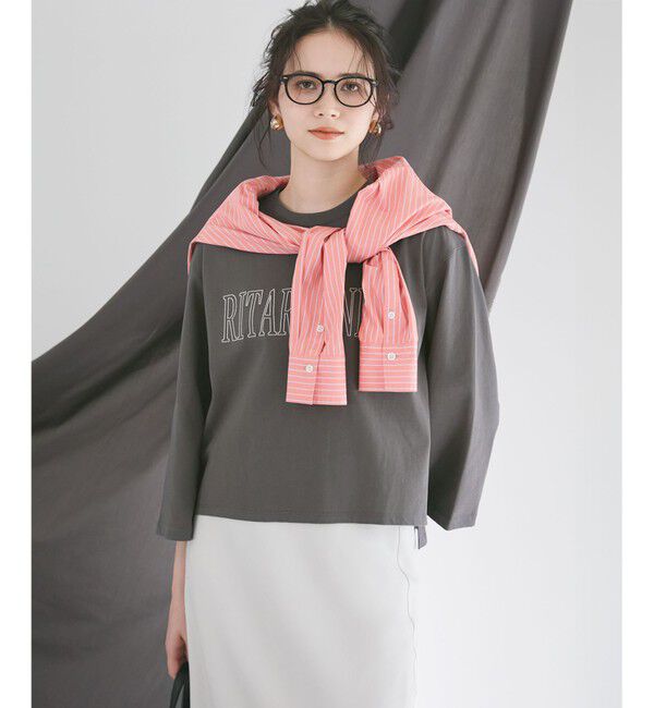 23区「【SLOW/一部店舗限定】MVSコットン フレア袖 ロゴTシャツ」|Tシャツ・カットソー|グレー系