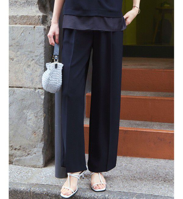 23区「【接触冷感/UVカット/吸水速乾】ストレッチジョーゼット ワイド パンツ」|その他|ネイビー系