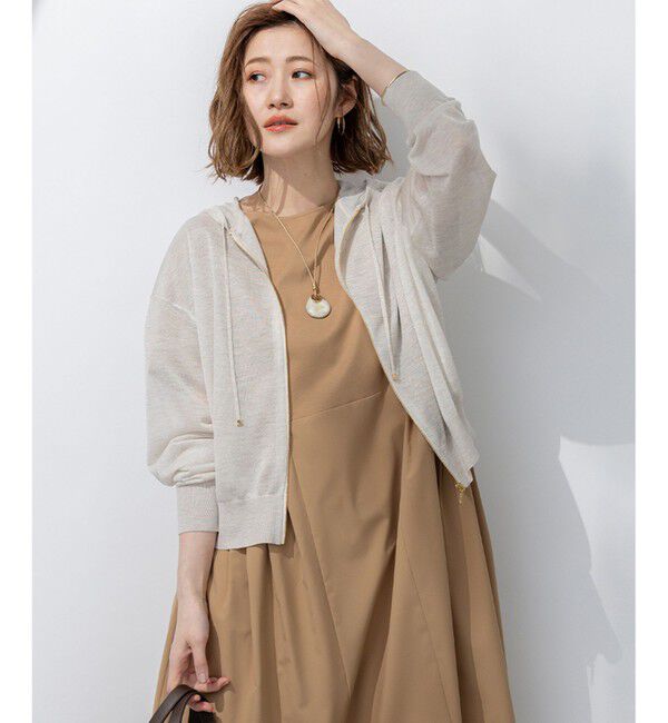 23区「【洗える】シャイニーシアー ニット パーカー」|パーカー|アイボリー系