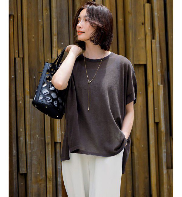 23区「【洗える】ライトシアー ハーフスリーブ ニット」|ニット・セーター|ﾀﾞｰｸﾌﾞ