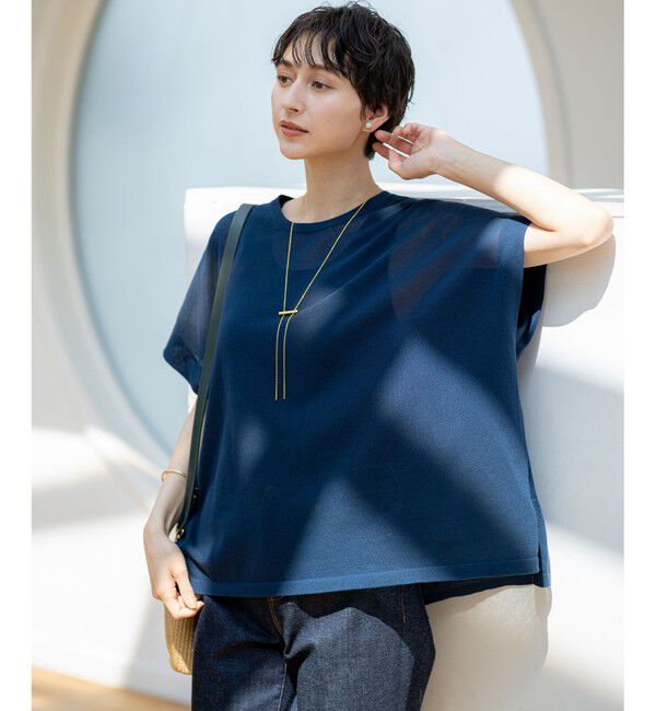 23区「【洗える】ライトシアー ハーフスリーブ ニット」|ニット・セーター|