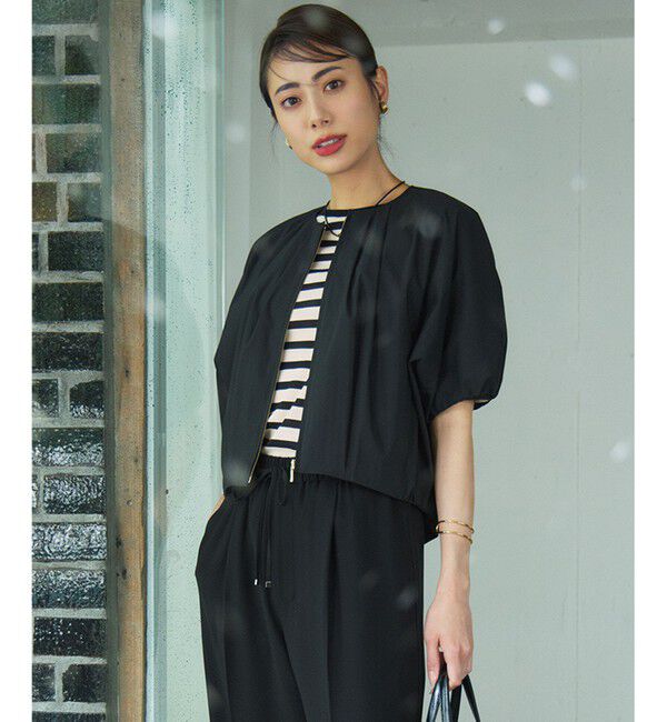 23区「【撥水性/接触冷感】ストレッチライトタイプライター コンパクトブルゾン」|ブルゾン・スタジャン|ブラック系