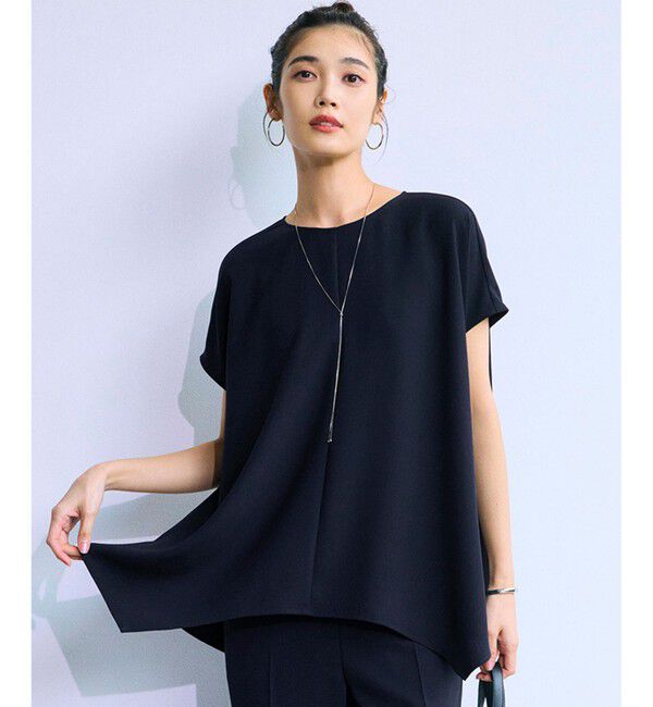 23区「【UVカット/接触冷感/吸水速乾】ストレッチジョーゼット イレギュラーヘムプルオーバー」|Tシャツ・カットソー|ネイビー系