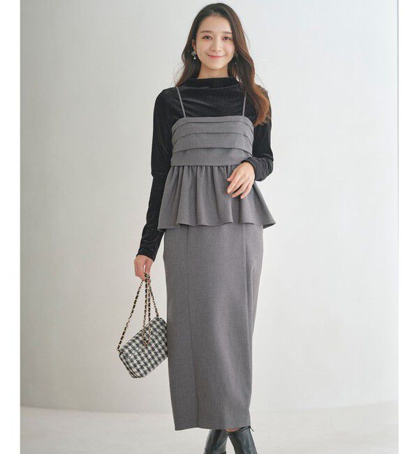 ANY SIS「【BAILA12月号掲載・貴島明日香さんコラボ】ドッキングビスチェワンピース&times;インナーセット」|ワンピース|ｸﾞﾚｰ&times;ﾌﾞ