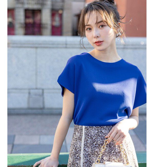 ANY SIS「【接触冷感・UVカット・洗える】ビューティクール フレンチ ニットＴ」|ニット・セーター|ブルー