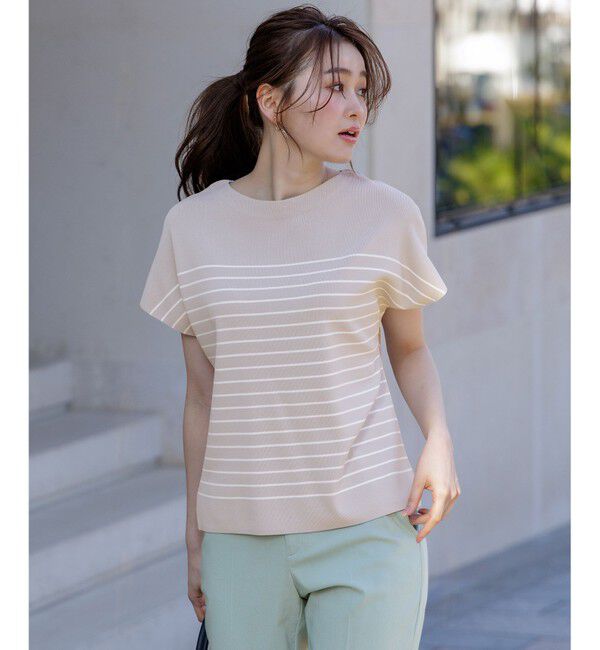 ANY SIS「【接触冷感・UVカット・洗える】ビューティクール フレンチ ニットＴ」|ニット・セーター|グレー&times;オフ