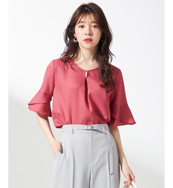 ANY SIS「【接触冷感・UVカット・速乾】スムージーポリエステル フレアスリーブ ブラウス」|シャツ・ブラウス|レッド