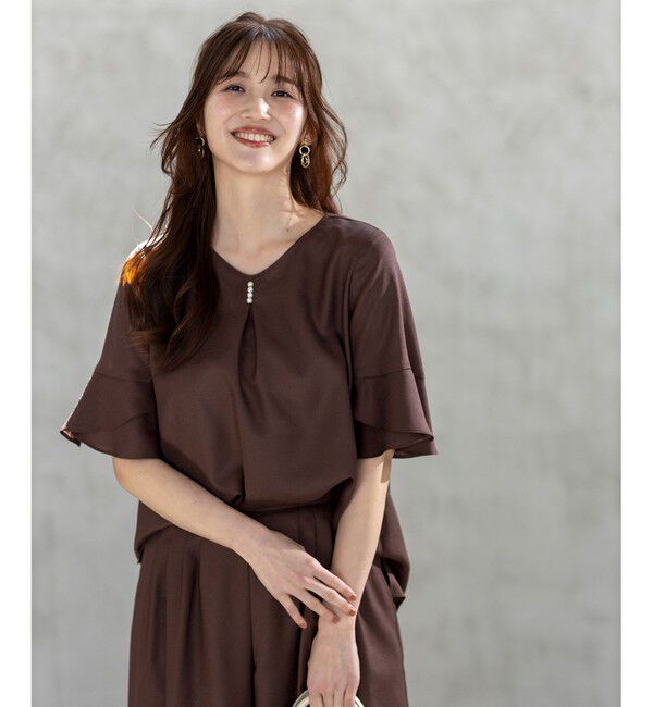 ANY SIS「【接触冷感・UVカット・速乾】スムージーポリエステル フレアスリーブ ブラウス」|シャツ・ブラウス|【WEB限定】ﾌ