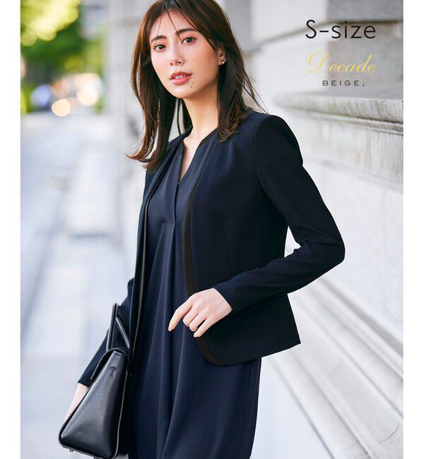 BEIGE,「【S-size】CINDY / ダブルカラージャケット」|ノーカラージャケット|Navy&times;Black