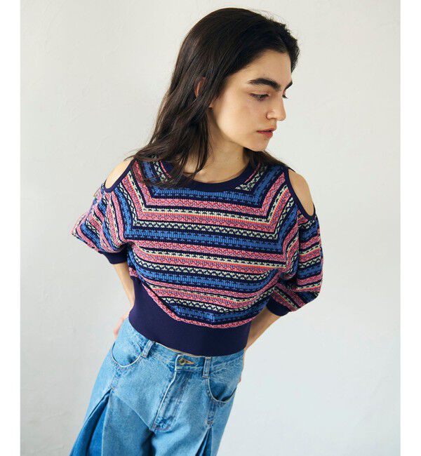 GRACE CONTINENTAL「ボーダーパフニットトップ」|ニット・セーター|