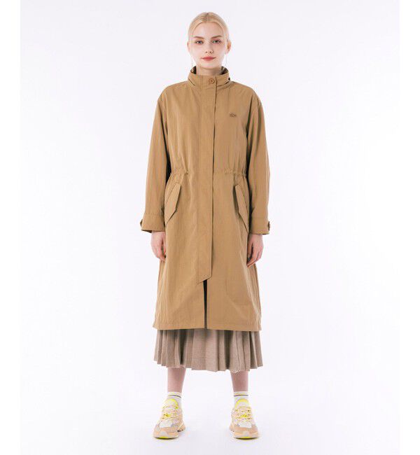 LACOSTE「フード脱着可 撥水ナイロン スタンドカラー ミリタリーコート / ロングコート」|ステンカラーコート|