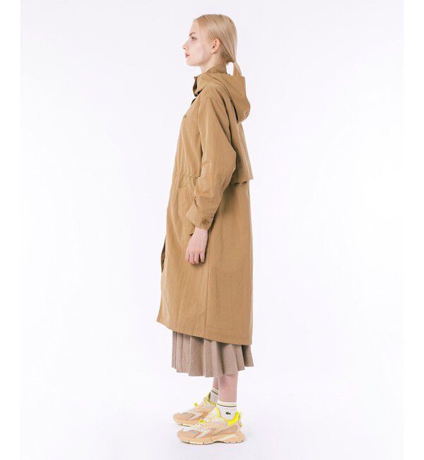 LACOSTE「フード脱着可 撥水ナイロン スタンドカラー ミリタリーコート / ロングコート」|ステンカラーコート|
