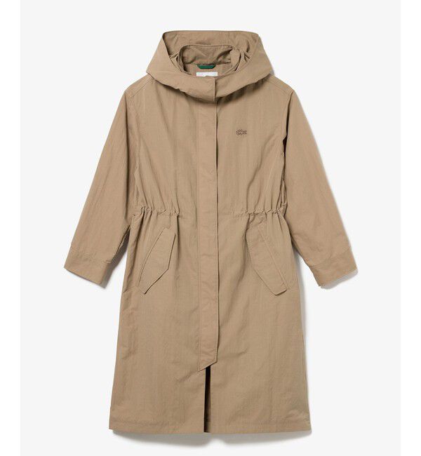 LACOSTE「フード脱着可 撥水ナイロン スタンドカラー ミリタリーコート / ロングコート」|ステンカラーコート|