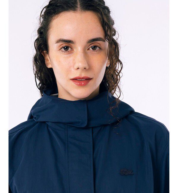 LACOSTE「フード脱着可 撥水ナイロン スタンドカラー ミリタリーコート / ロングコート」|ステンカラーコート|
