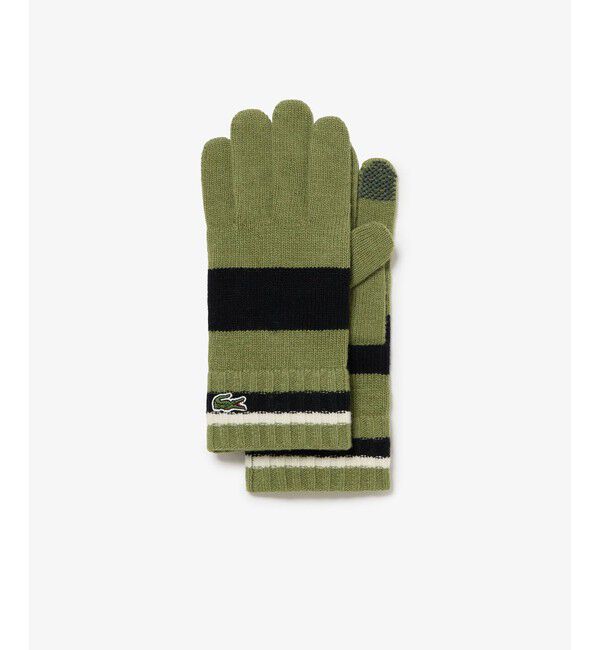 LACOSTE「カラーブロックニットグローブ」|手袋|グリーン