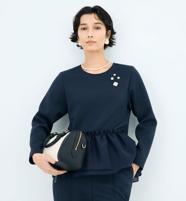 NOLLEY'S sophi「《セットアップ対応》ウォッシャブルダンボール&times;オーガンジーペプラムプルオーバー」|Tシャツ・カットソー|ネイビー