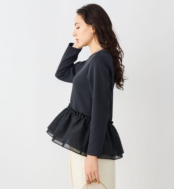 NOLLEY'S sophi「《セットアップ対応》ウォッシャブルダンボール&times;オーガンジーペプラムプルオーバー」|Tシャツ・カットソー|ブラック