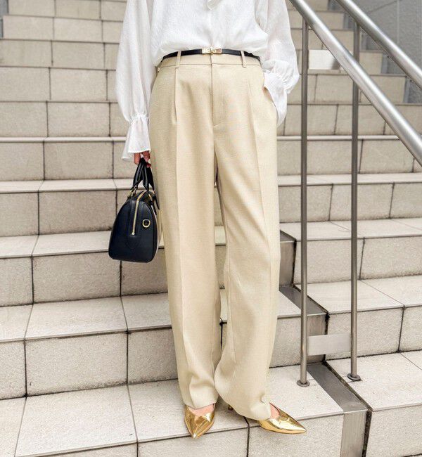 NOLLEY'S「ウォッシャブルハイスペック麻調愛されセミワイドパンツ」|その他|ベージュ