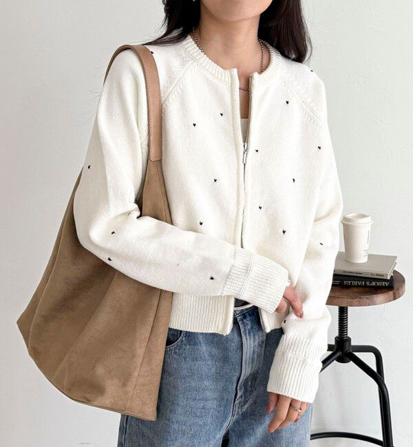 fredy emue「ハンド刺しゅうハートZIPカーディガン」|カーディガン|