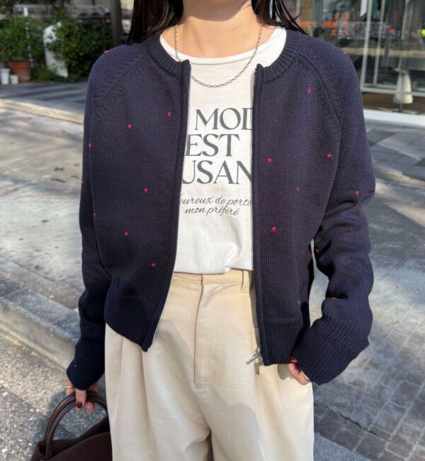 fredy emue「ハンド刺しゅうハートZIPカーディガン」|カーディガン|