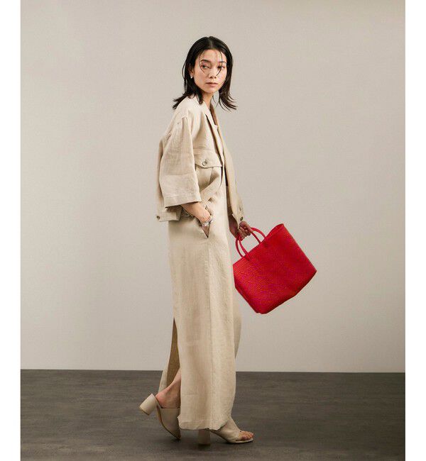 SALON adam et rope'「リネンツイルスクエアーネックジャンパースカート」|ワンピース|